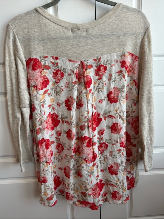 Papermoon Tops - Cream Crewneck Tunic Top with Floral Back Pattern